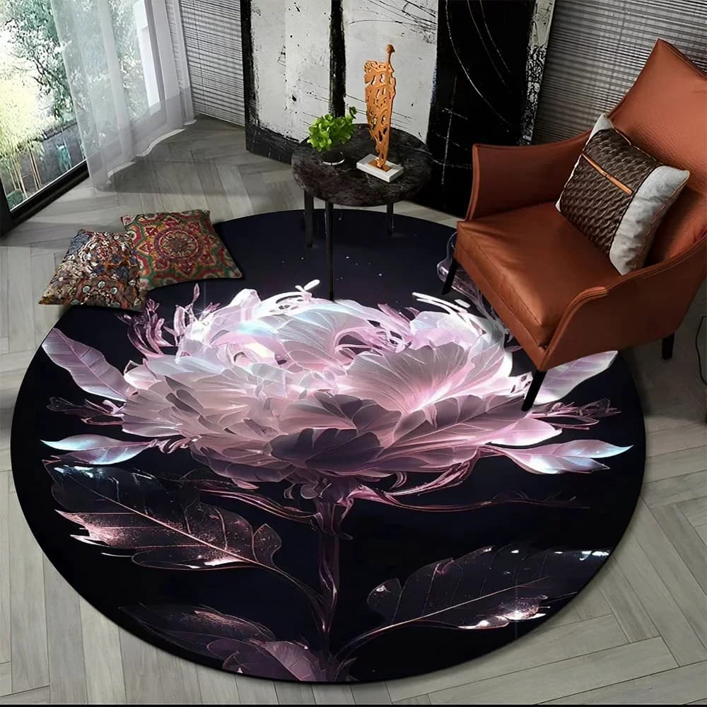 Tappeto rotondo nordico con fiore rosa margherita di lusso 3D per soggiorno, camera da letto, sala giochi per bambini, decorazione per sedie, tappeto antiscivolo per animali domestici