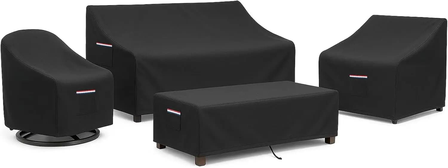 Set di 4 Coperture per Mobili da Giardino, Coperture Impermeabili per Divano a 3 Posti, Sedie e Tavolino, Resistenti 600D