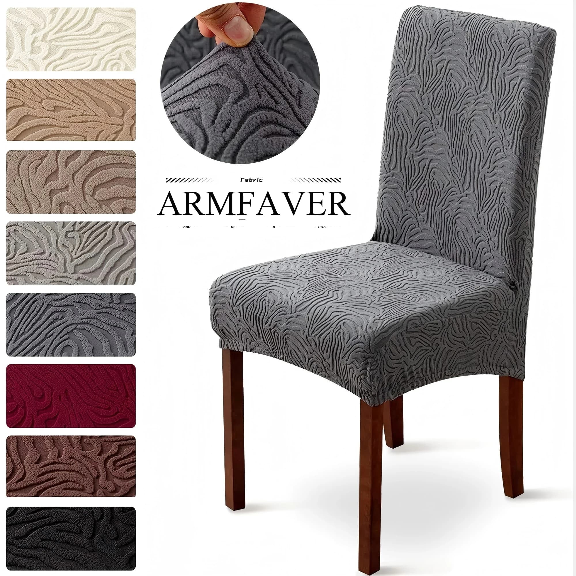 ARMFAVER Luxury Jacquard Chair Cover Elastic Chair Case Removable Anti-dirty Seat Cover for Kitchen Wedding Banquet Office