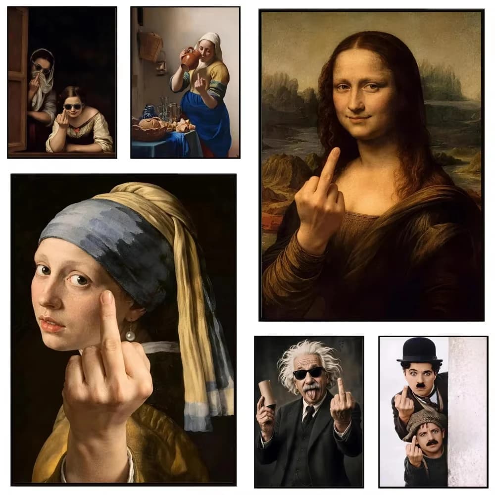 Digital Oil Painting By Number Mona Lisa Middle Finger Canvas Home Decor for Living Room Bedroom Handmade DIY Gift Frameless