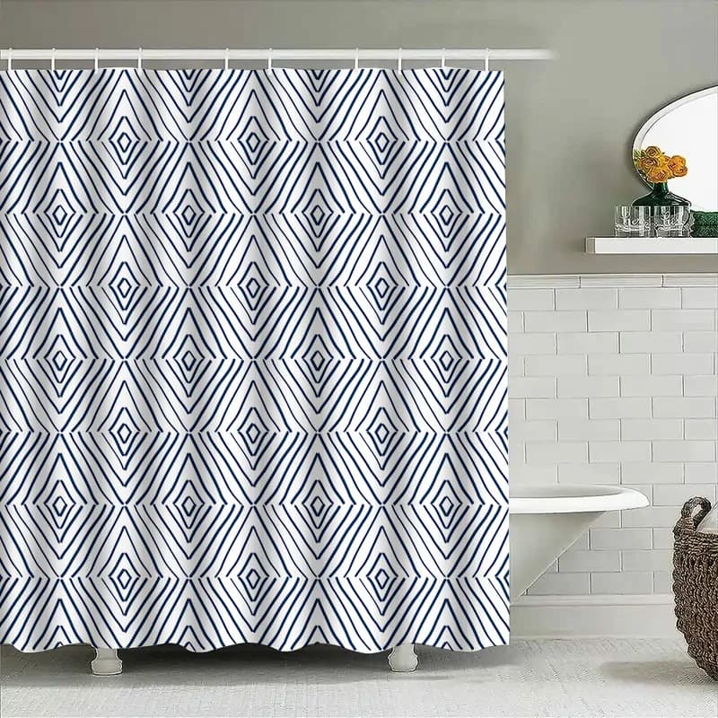 tende da doccia 180x200CM Tenda da doccia nordica motivo geometrico con 12 occhielli per arredamento bagno spa accessori bagno
