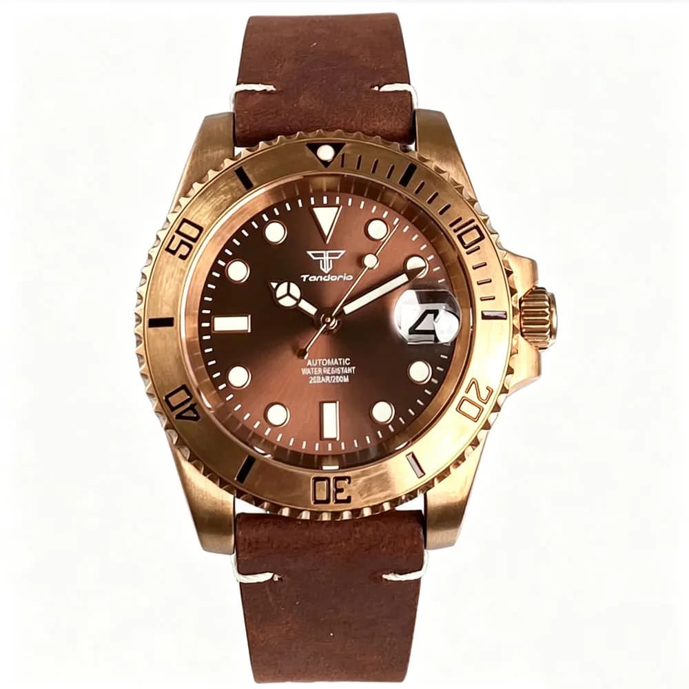 Tandorio 40mm Real Cusn8 Bronze Automatic Men Watch Japan NH35A Sapphire Glass 200m Waterproof 120 Clicks Rotating Bezelm Lume