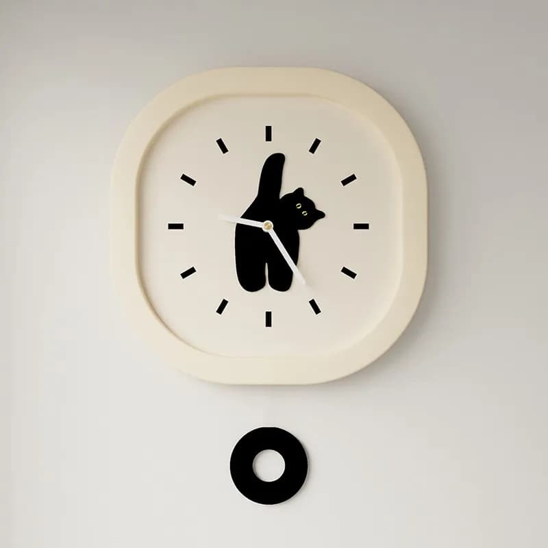 Modern Wall Clock Minimalist Style Cream with Cat for Kids and Living Room, New Fashion 2025