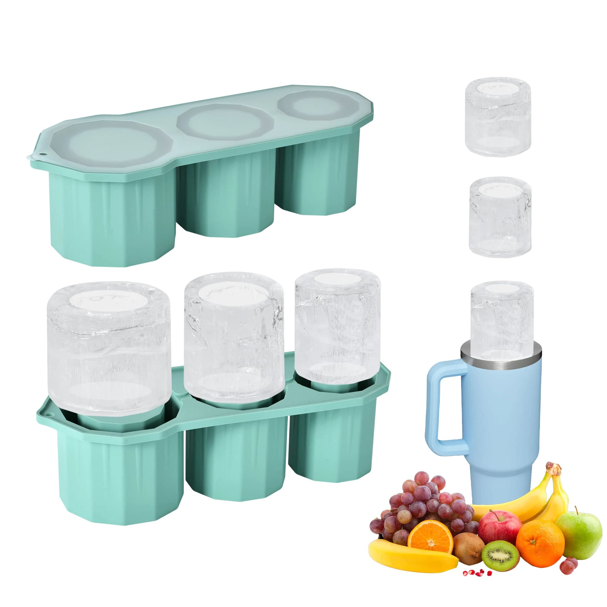 Vassoi per cubetti di ghiaccio in Silicone verde 1Pc con coperchio cilindro senza BPA stampi per cubetti di ghiaccio grandi per bicchieri per bicchieri vassoi per ghiaccio per succhi estivi per la casa fo