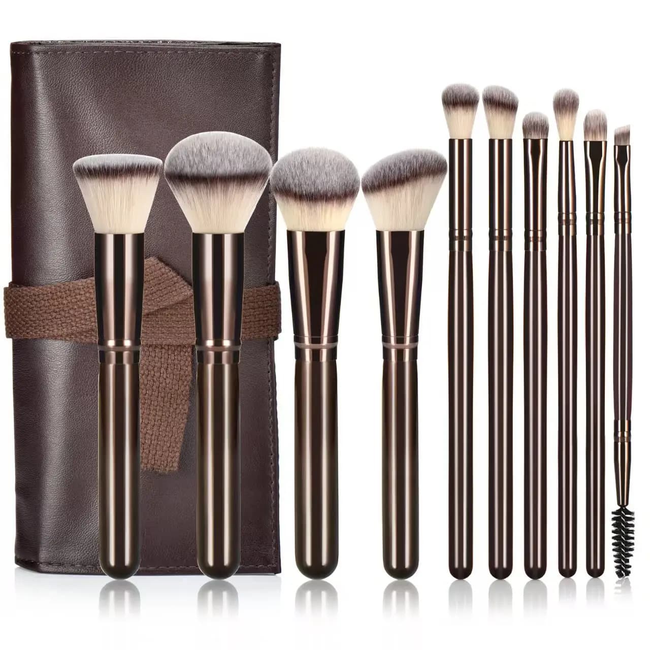 10 piece wooden handle makeup brush set - Cosmetic brush kit for foundation/eyeliner/stivali Soft bristles Professional makeup tools