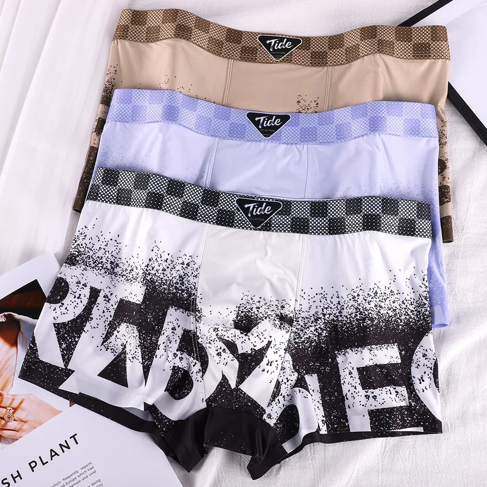 1/3 Pezzi Boxer da Uomo di Lusso con Stampa a Lettere Sfumate, in Seta Ghiaccio Effetto Satinato, Traspiranti ed Elasticizzati - Nuovo Arrivo