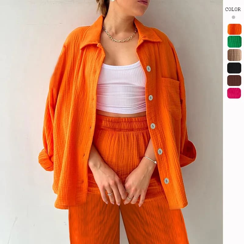 NHKDSASA abito da casa per donna risvolti bottoni a maniche lunghe camicia pantaloni Set pigiama Casual due pezzi Set di pantaloni Cardigan