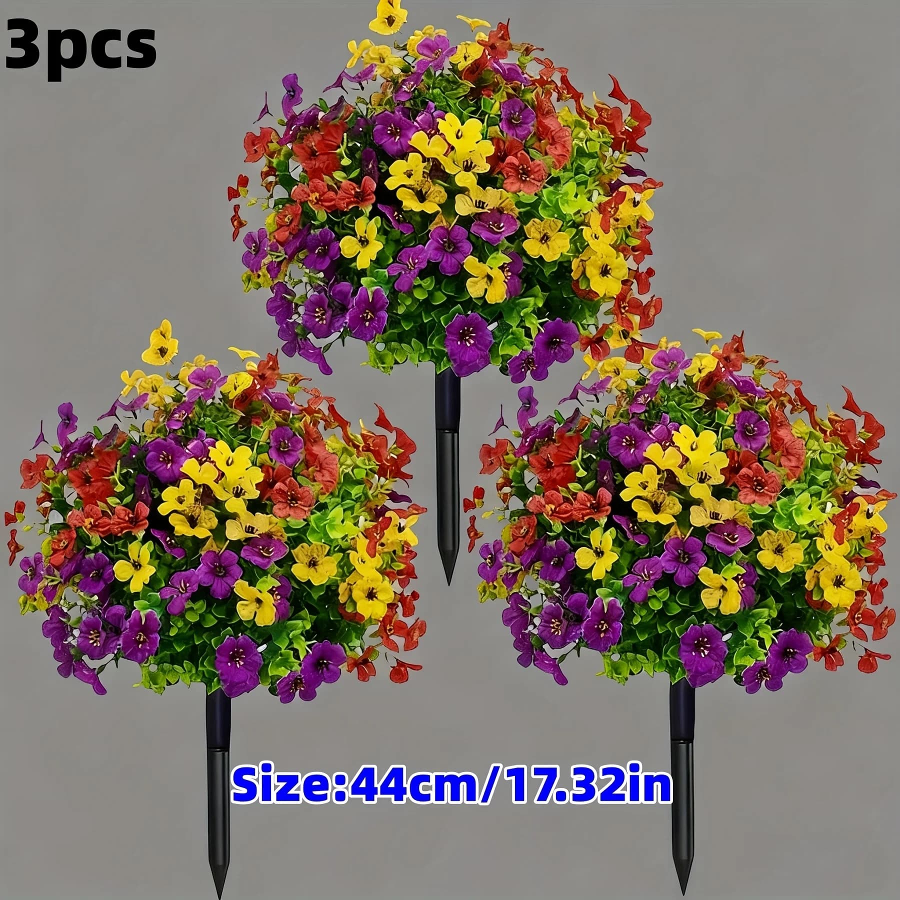 Set di 3 Sfere Artificiali di Bosso in Vaso, Arbusti Verdi Artificiali con Fiori Viola, Protezione UV, Piante Finte, Ter