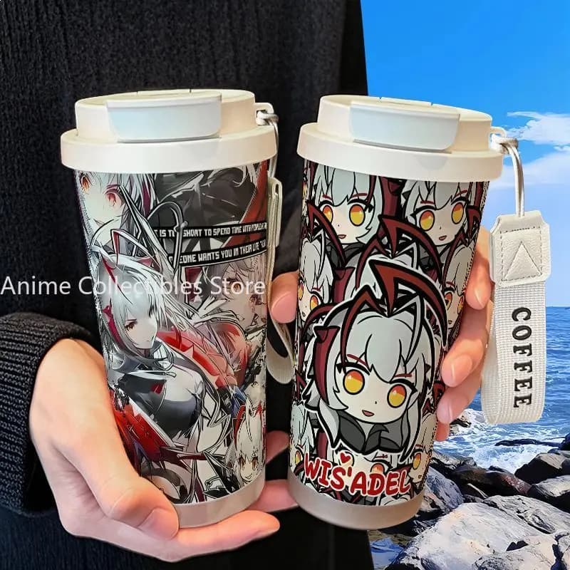 520ml Cute Creative Water Bottle Water Cup Arknights Wiš'adel Anime Straw Water Cup Large Capacity Coffee Cup