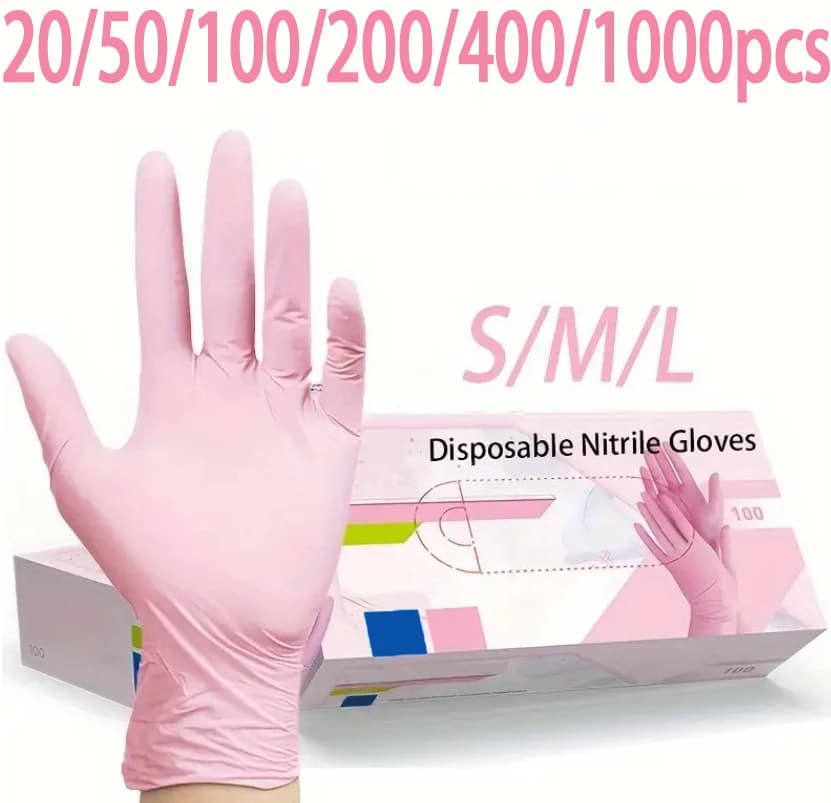 Guanti in nitrile rosa 20/50/100/200/400/1000 pezzi, adatti per la pulizia, la cucina, il bagno, la tintura dei capelli e la rifinitura delle unghie