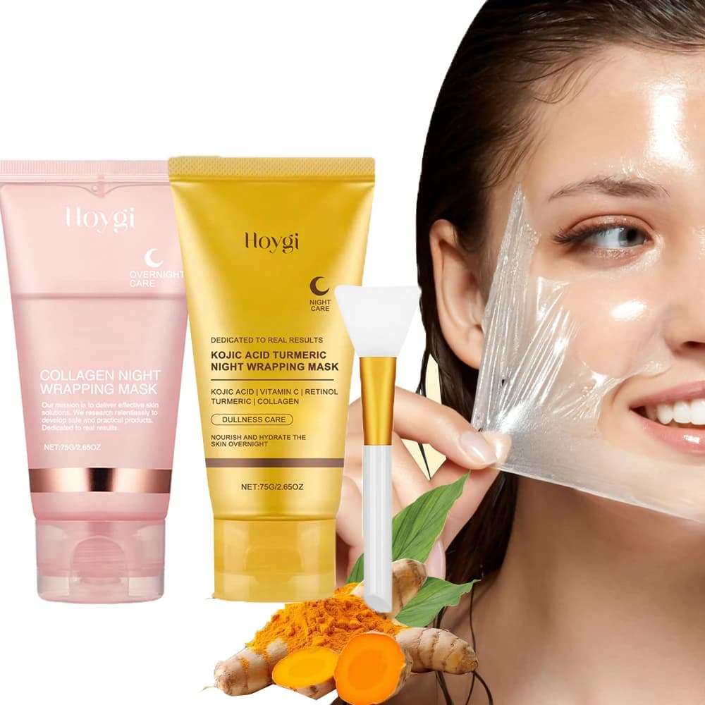 2 pezzi maschera per il viso notturna al collagene pulizia profonda dei pori peel off controllo del petrolio maschera per il viso notturna alla curcuma per la cura della pelle