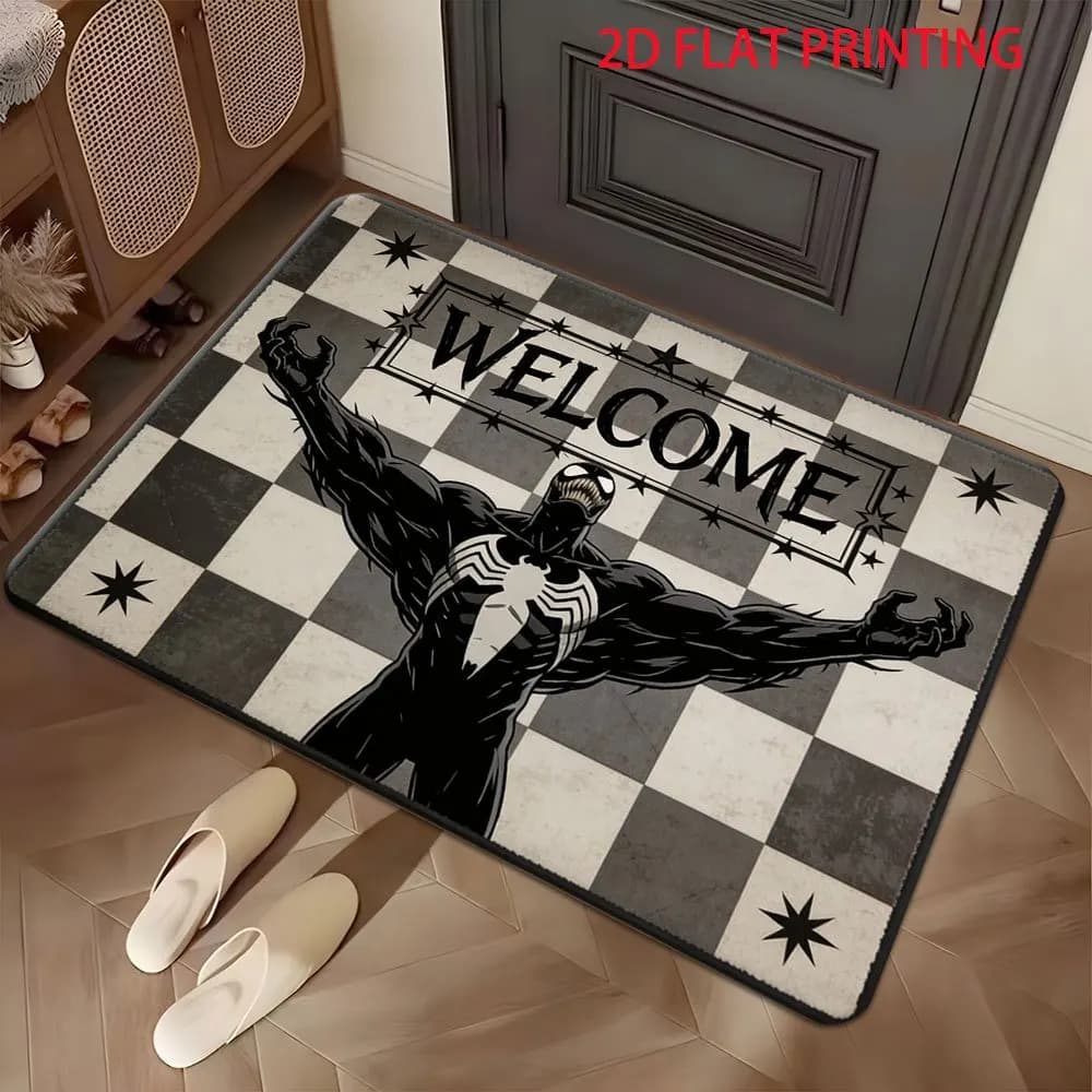 Tappetino in poliestere con stampa piatta 2D Marvel Venom autorizzato, ideale per ingressi di casa, porte di camere da letto e bagni, facile da pulire
