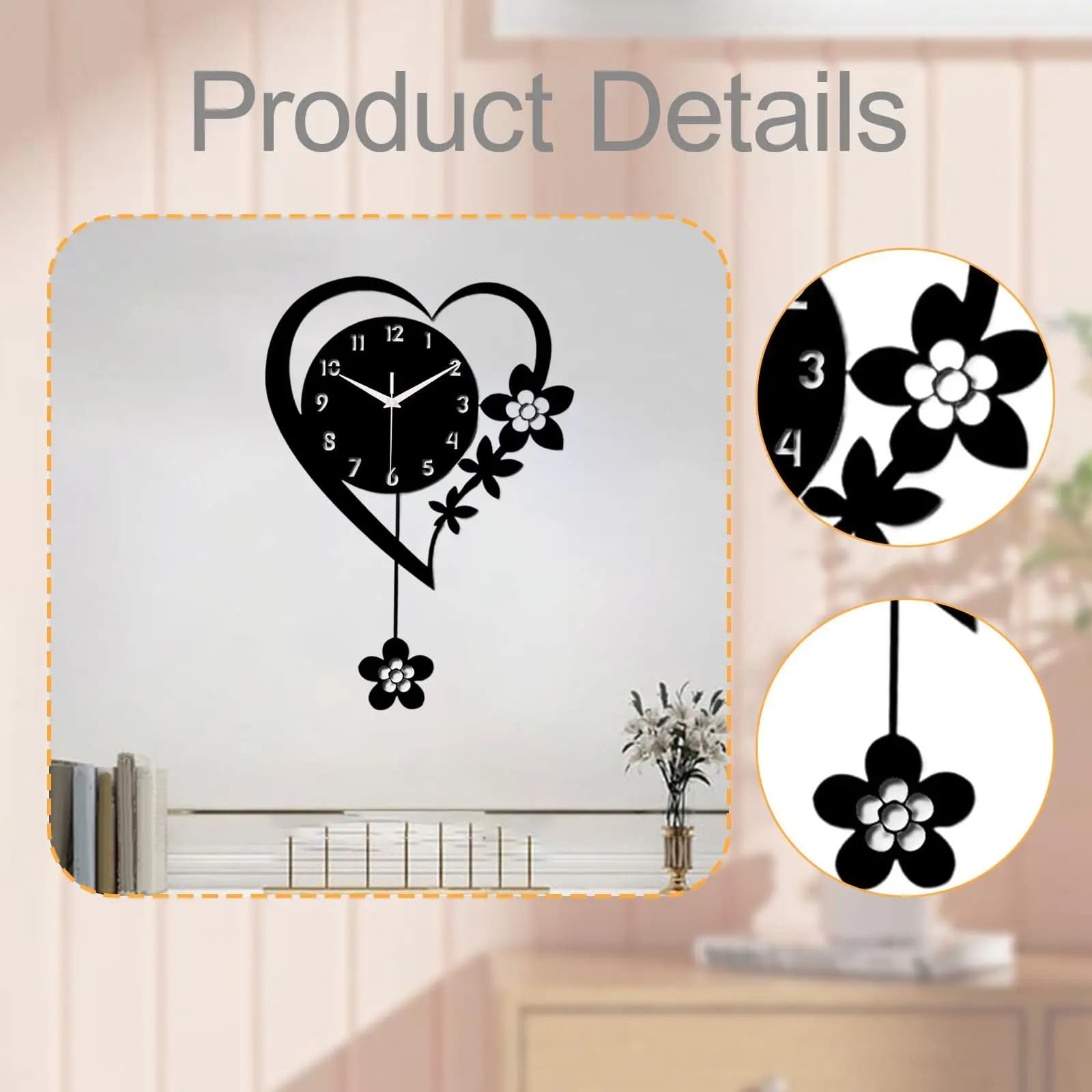 Modern Silent Wall Clock, Decorative with Bedroom Pendulum, Living Room, Office