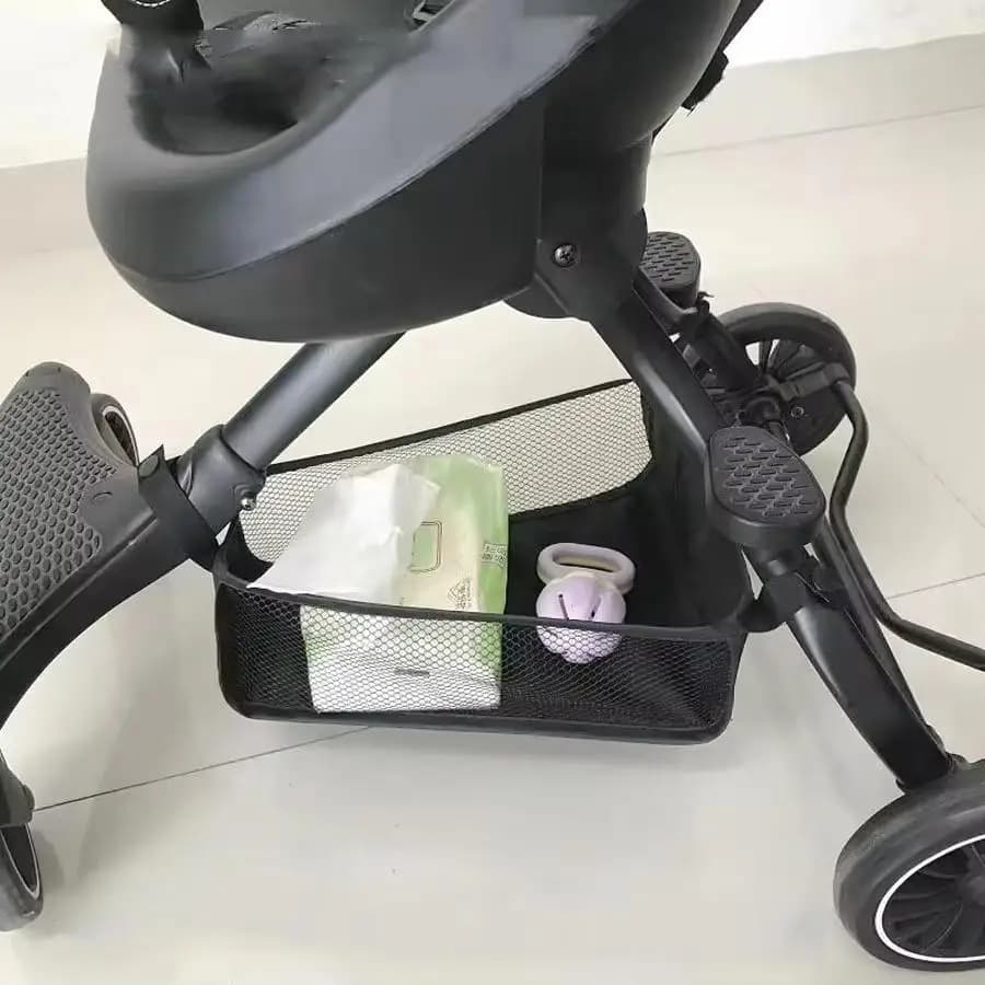 Borsa Organizer inferiore per passeggino per riporre i giocattoli in tessuto all'aperto cestino contenitore con supporto per borsa in rete per passeggino con bordo rigido