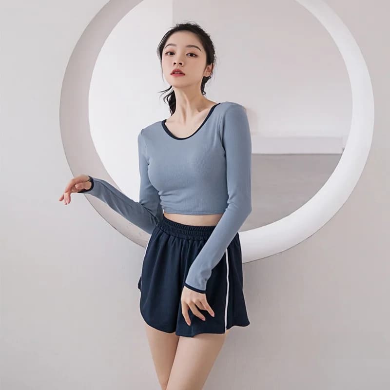 Costume da bagno intero a vita alta con maniche lunghe da donna, bikini termico per la primavera, stile INS, di marca, che nasconde il seno piccolo e snellisce