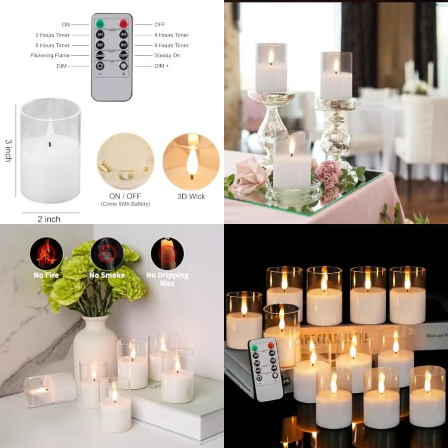 Set di 12 Candele in Vetro Senza Fiamma con Telecomando, Candele Votive in Vera Cera 2"X3" a Batteria, Piccole Candele LED Elettriche