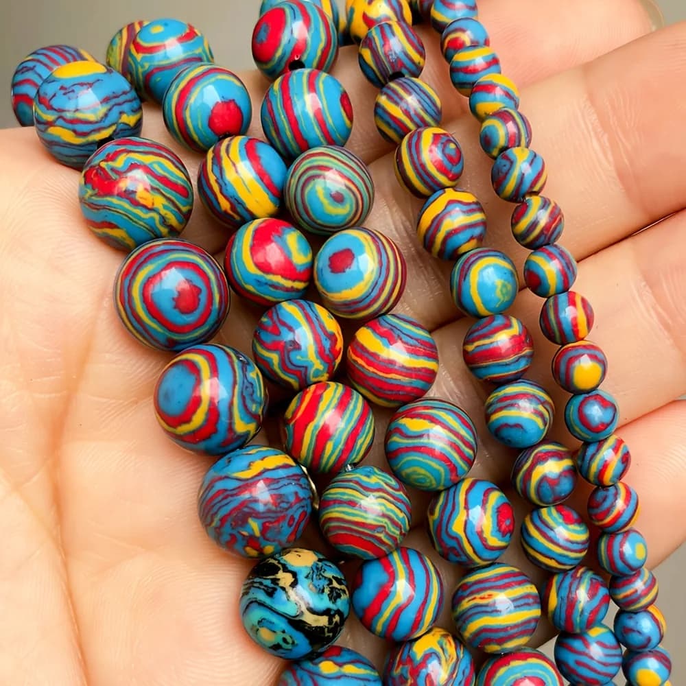 Perline di pavone di malachite multicolore in pietra naturale per la creazione di gioielli Perline distanziatrici rotonde Accessori per braccialetti fai da te Perline e perline