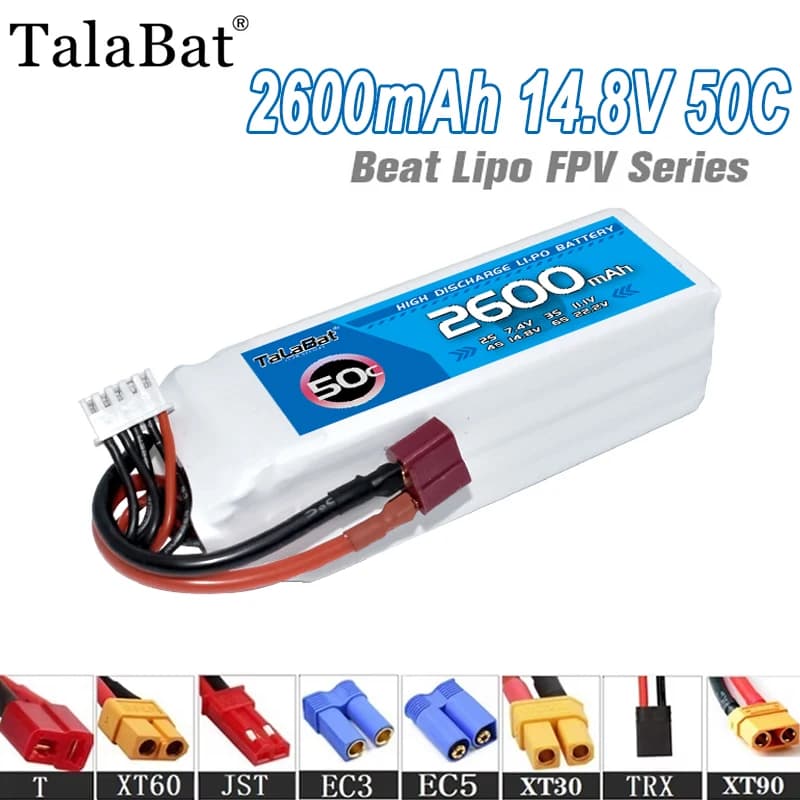 Batteria LiPo 4S 14.8V 2600mAh 50C per Elicottero RC, Quadricottero, Drone FPV da Corsa - Ricambio Batteria Drone 14.8V
