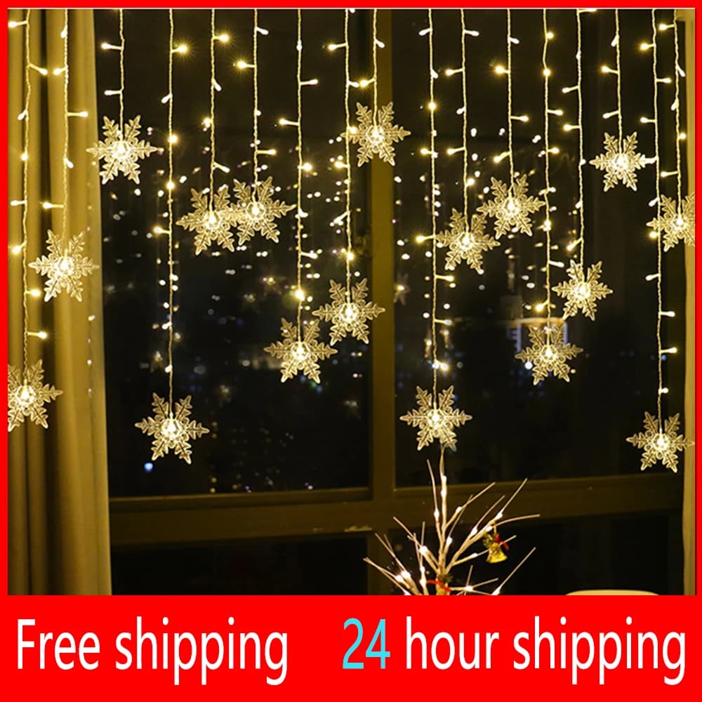 3.5M luci di natale fiocco di neve LED fata String Lights tenda ghirlanda impermeabile per la decorazione di natale della festa di festa 2025