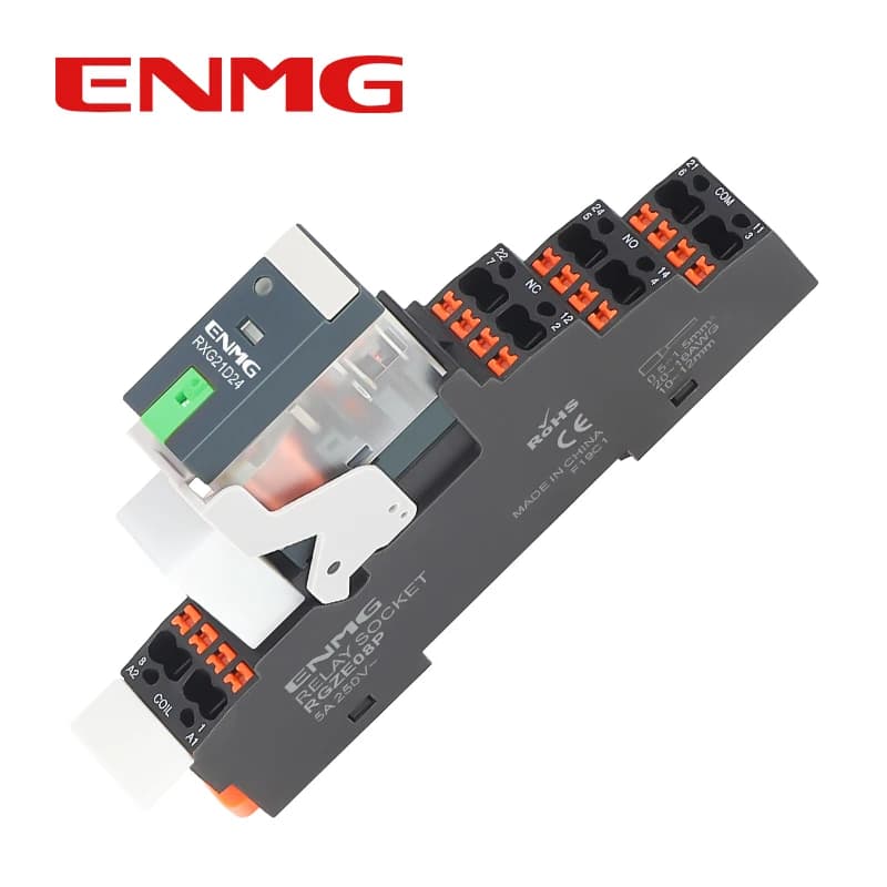 ENMG small and thin RXG intermediate relay, electromagnetic type, 220V AC,2 normally open and 2 normally closed,5/8 pins, DC 24V