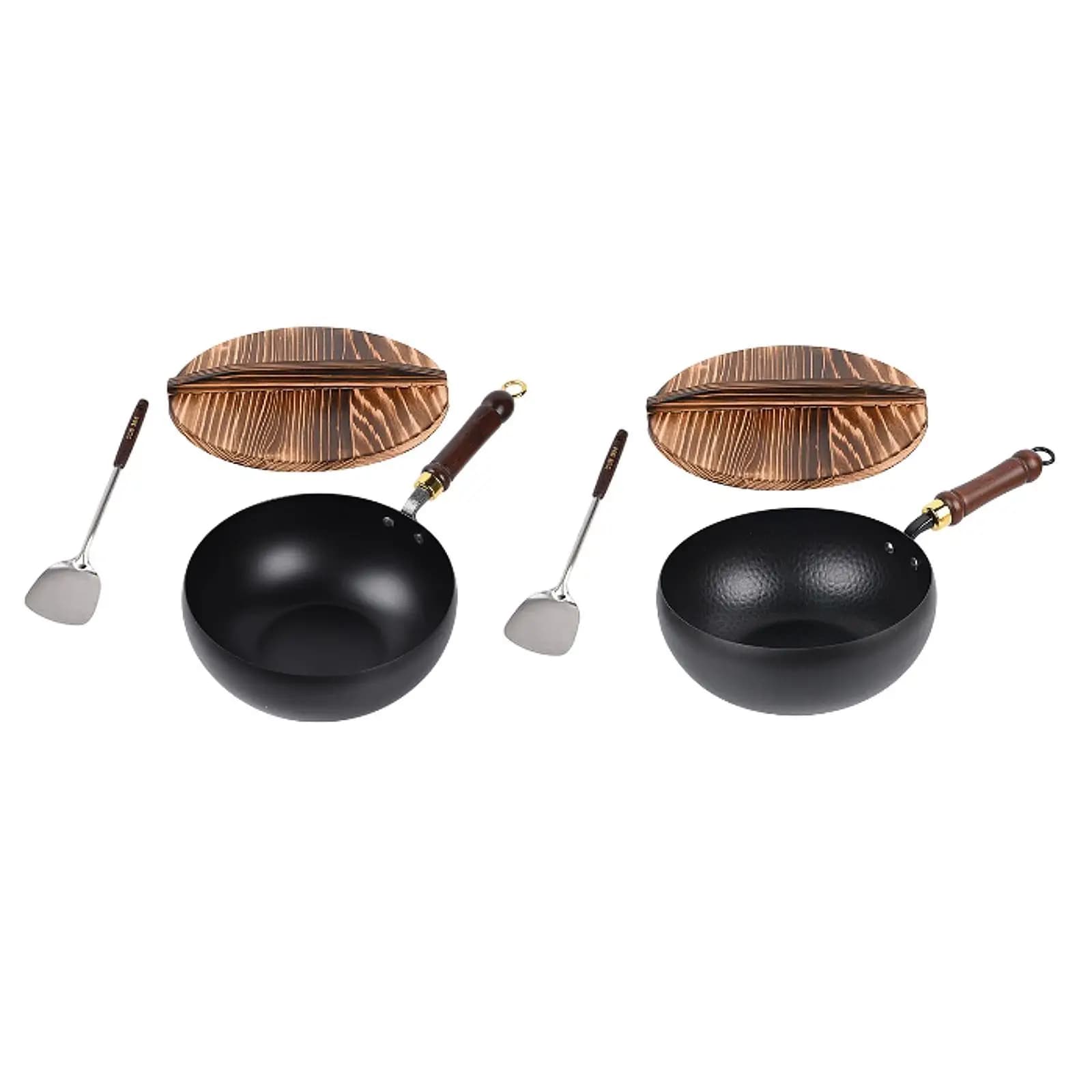 9.45inch Wok Pan Cookware Boiling without Coating Chinese Wok Sturdy Stir Fry Pan for Kitchen Restaurant Home Camping Hotel