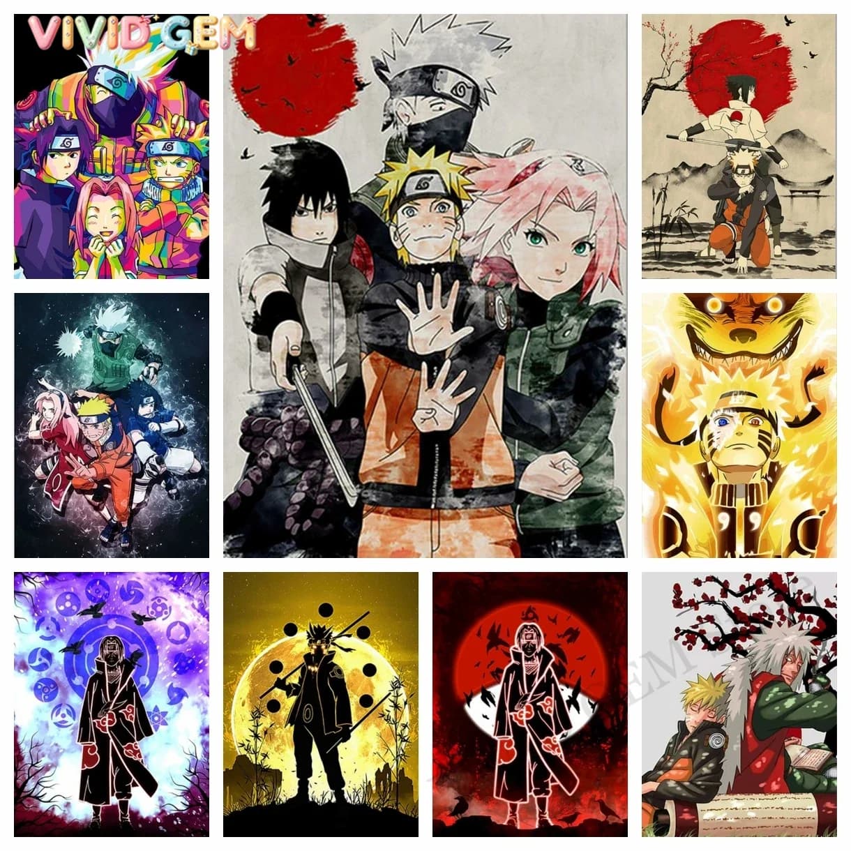 VIVID GEM Naruto DIY Japanese Anime Diamond Painting Kit Cartoon Cross Stitch Embroidery Uchiha Itachi Mosaic Home Decoration