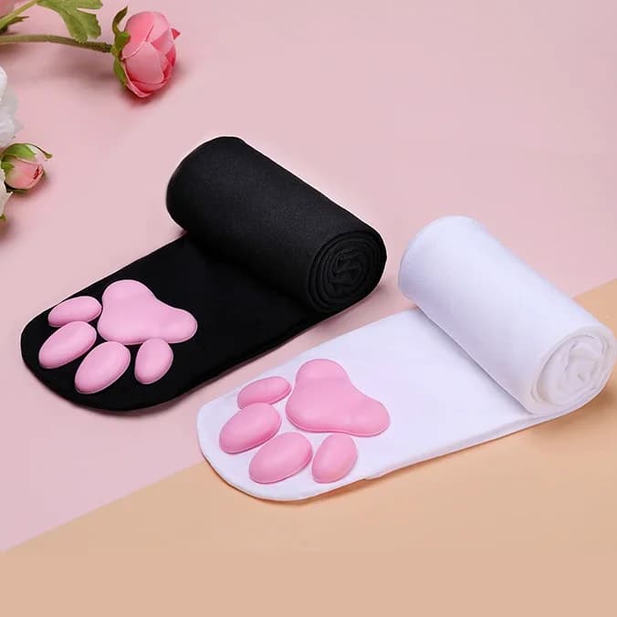 Above the knee Kawaii 3D Cat Pad Kitty Zampa Socks Girl Lolita Cosplay Velvet leggings Above the knee Long shoes 60 cm