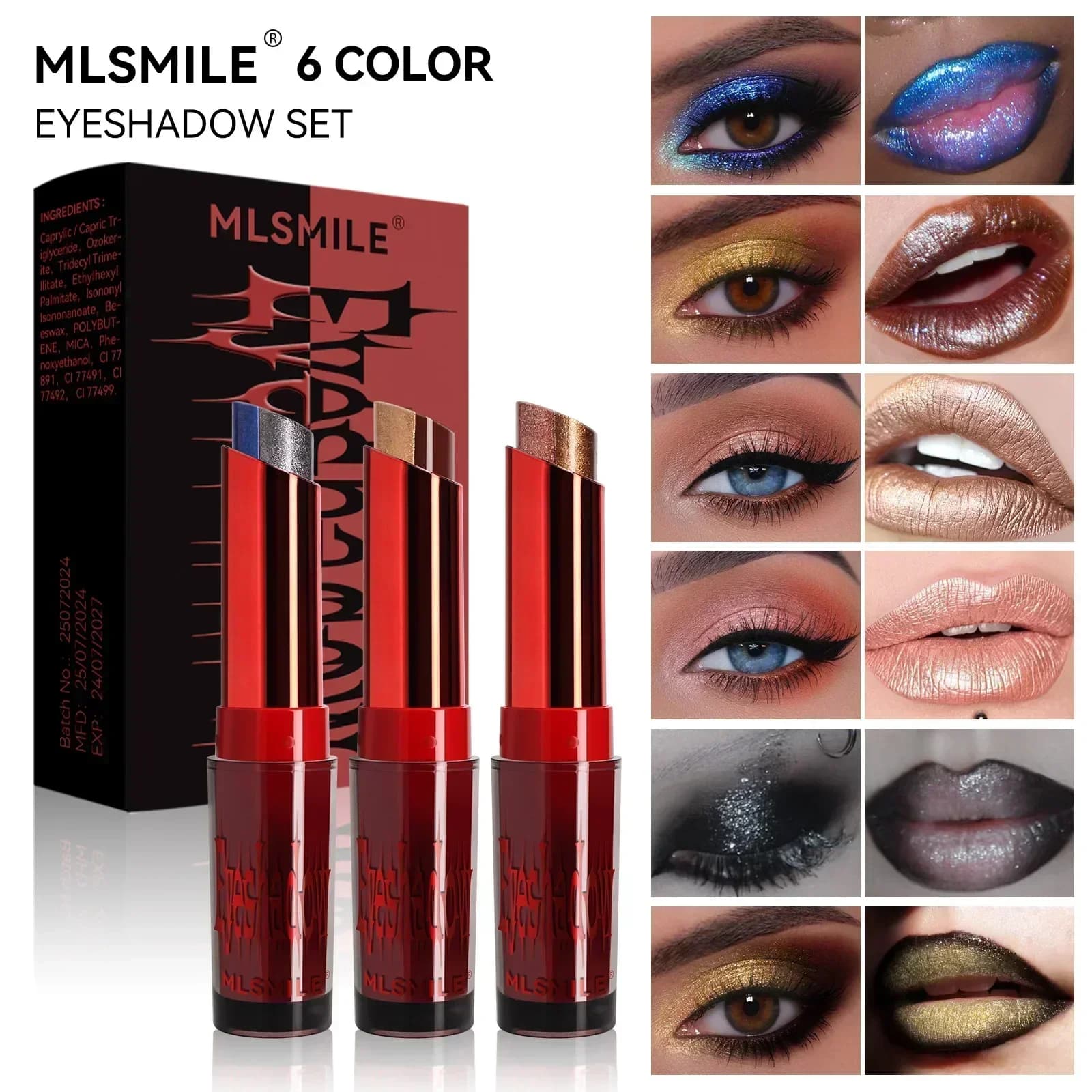 MLSMILE 3 Pezzi Set di Ombretti Design di Giunzione Glitter Shimmer Gloss Impermeabile a Prova di Sudore Ombretto Multifunzione 3g * 3