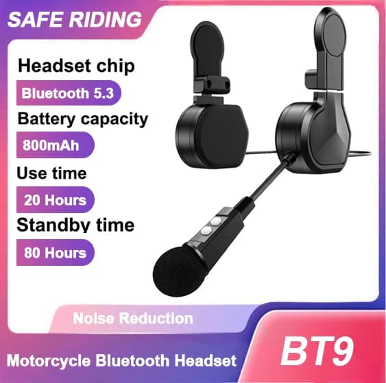 Auricolare per casco Bluetooth per moto BT9 con supporto per clip 800mAh Controllo vocale impermeabile Chiamata in vivavoce Altoparlante per lettore musicale