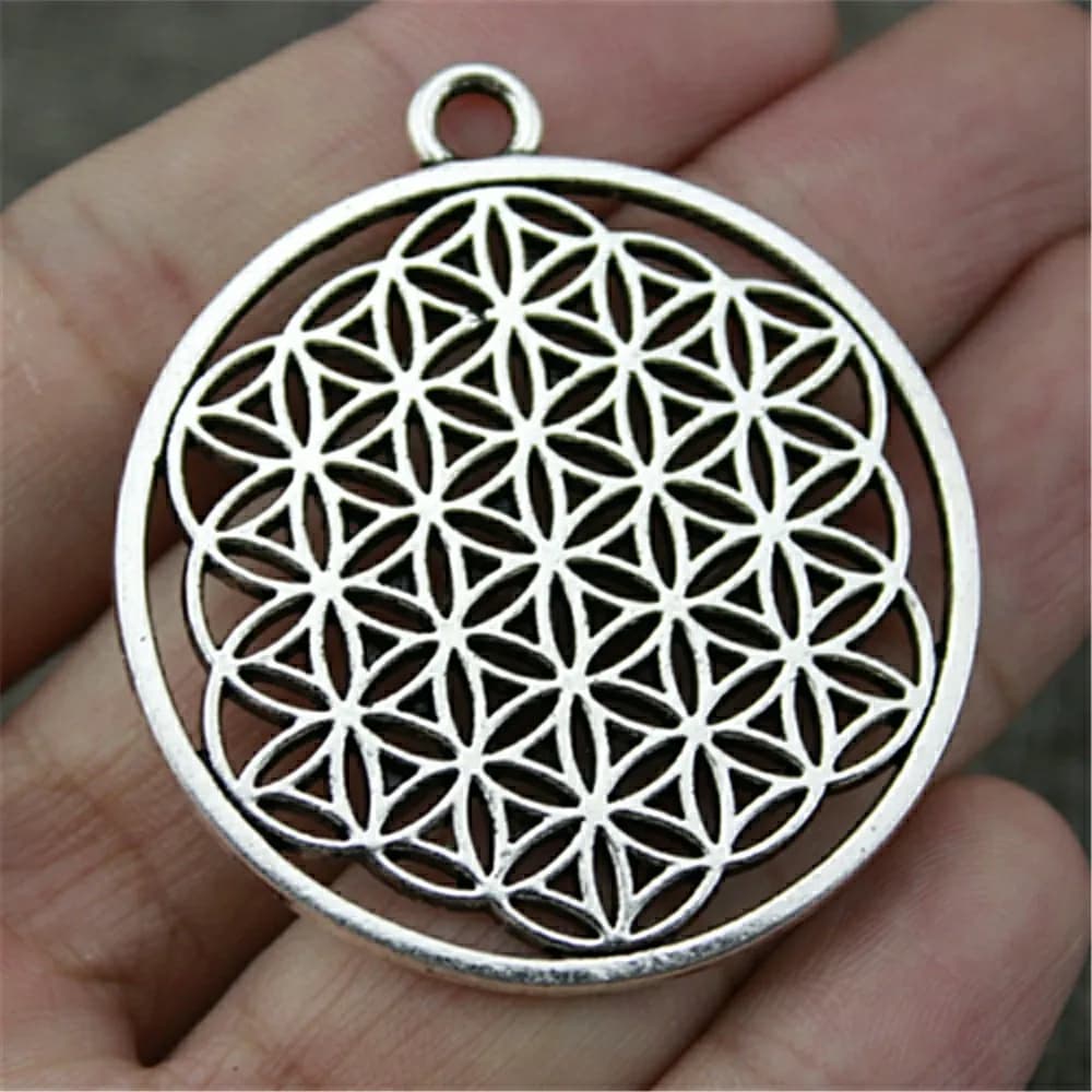2 pieces round pendant Seme della Vita 47x42mm, round pendant Flower of Life, Mandala Sacred Geometry pendant for bracelets