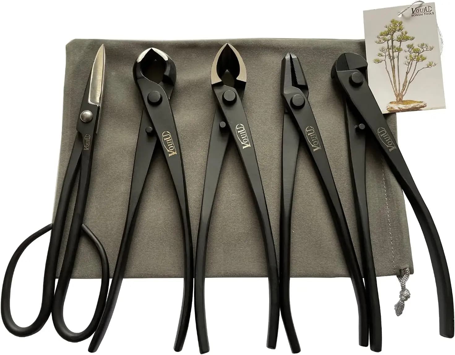 Set di 5 Attrezzi per Bonsai con Pinze Concave, Tronchesi, Pinze Jin e Forbici per Giardinaggio Professionale