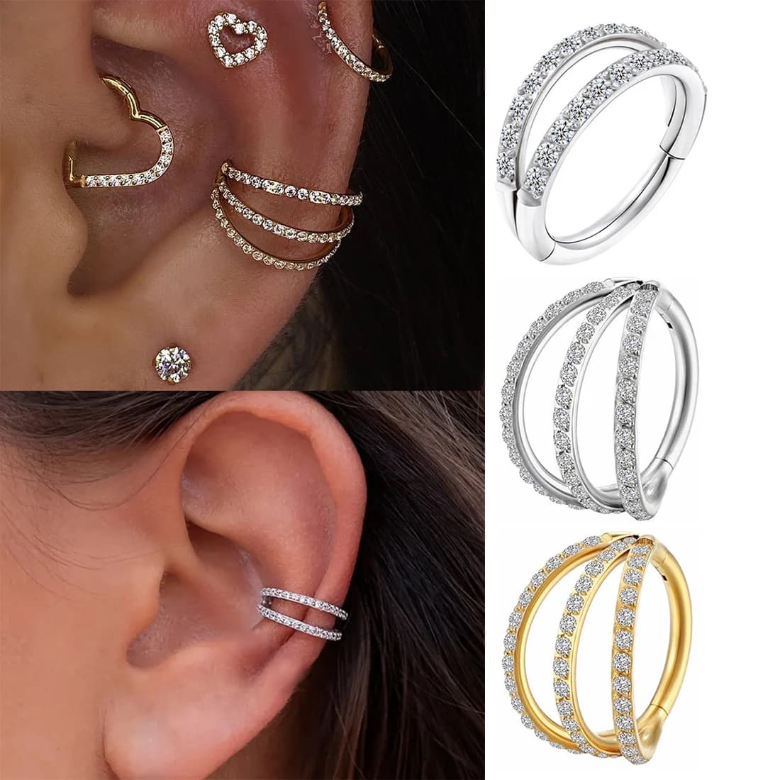 ASTM F136 Titanium Shell Hoop Ring Double Layer Loading Jewelry to the Ear Hinge Clicker Rook Trago Cartilagine Earrings Body Jewels