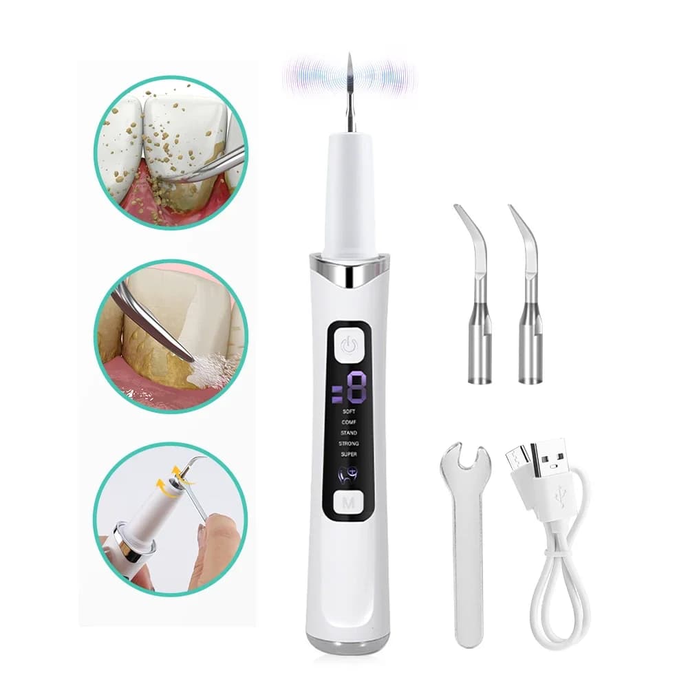 Nuovo Scaler dentale ad ultrasuoni con 2 punte Strumento di pulizia per la rimozione del calcolo dei denti Manipolo Sbiancare i denti Cleaner Strumenti per dentisti