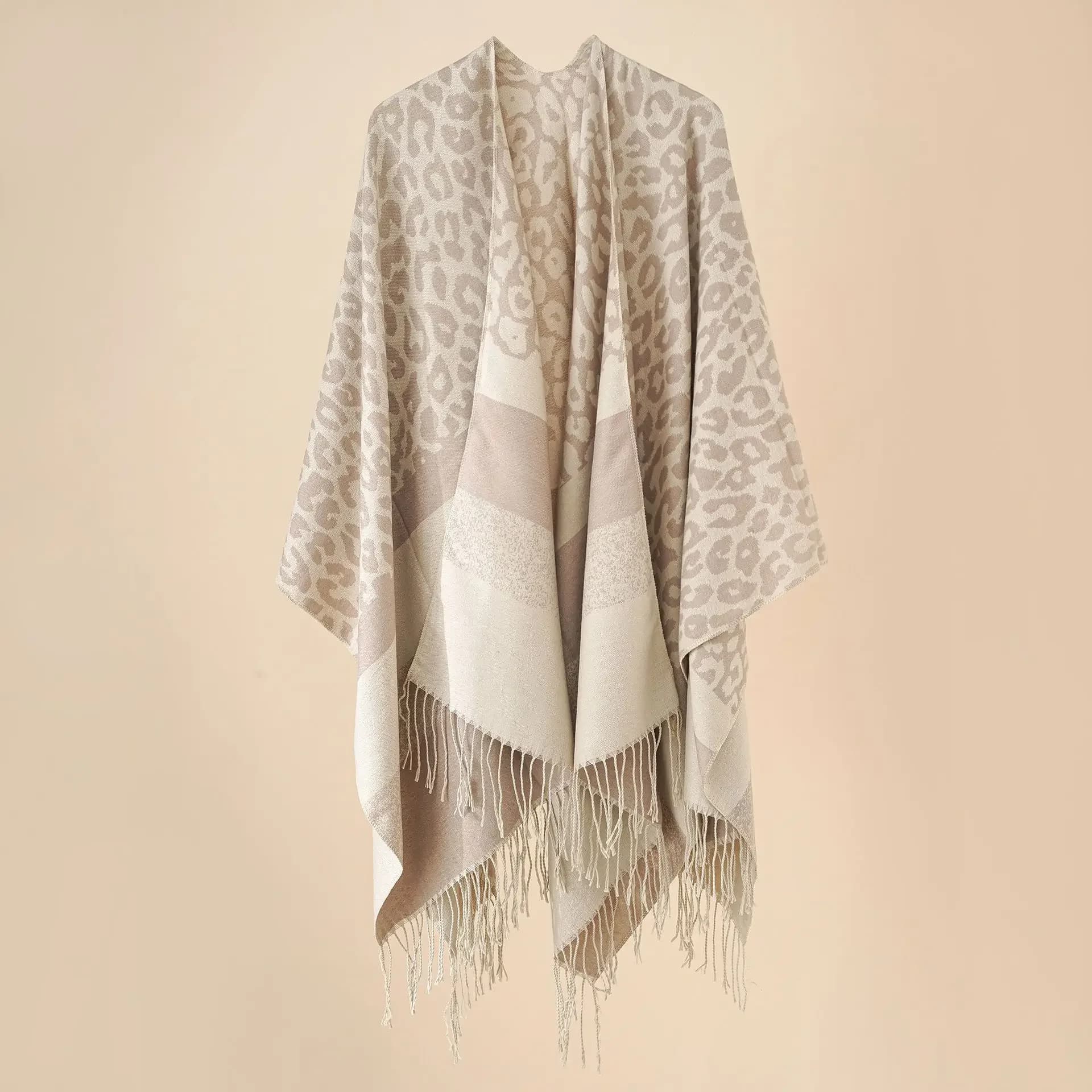 Coperta da notte da donna in finto cashmere, ampia, spessa, calda, poncho, mantello invernale, grande pendolo, stampato, scialle lungo leopardato