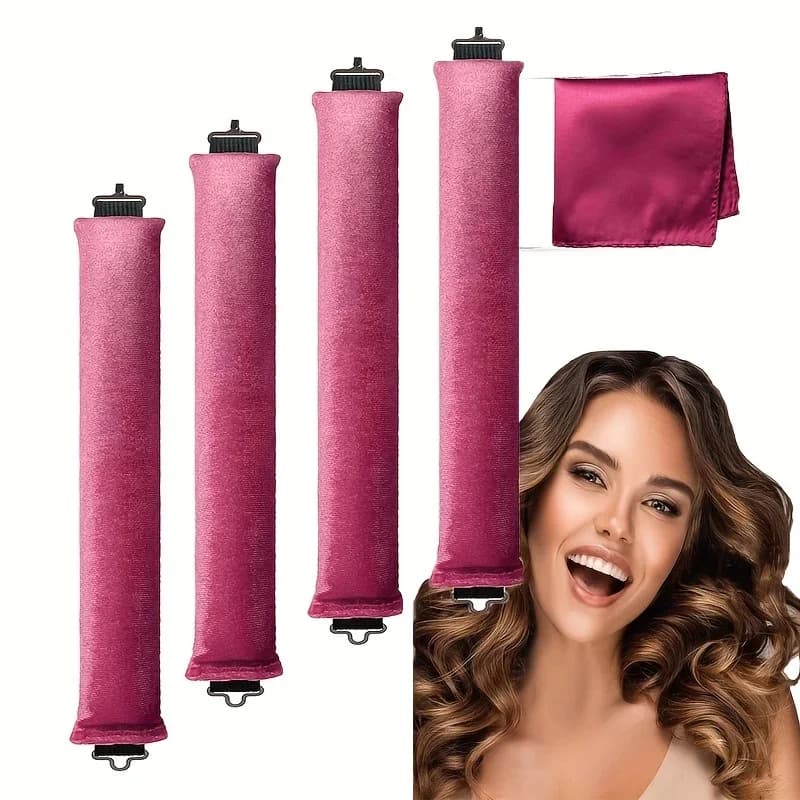 4 hooks rubber curling tool, heat-free curling iron, tool for curling big waves, curling hair for sleep more silk scarf, holiday makeup, Christmas