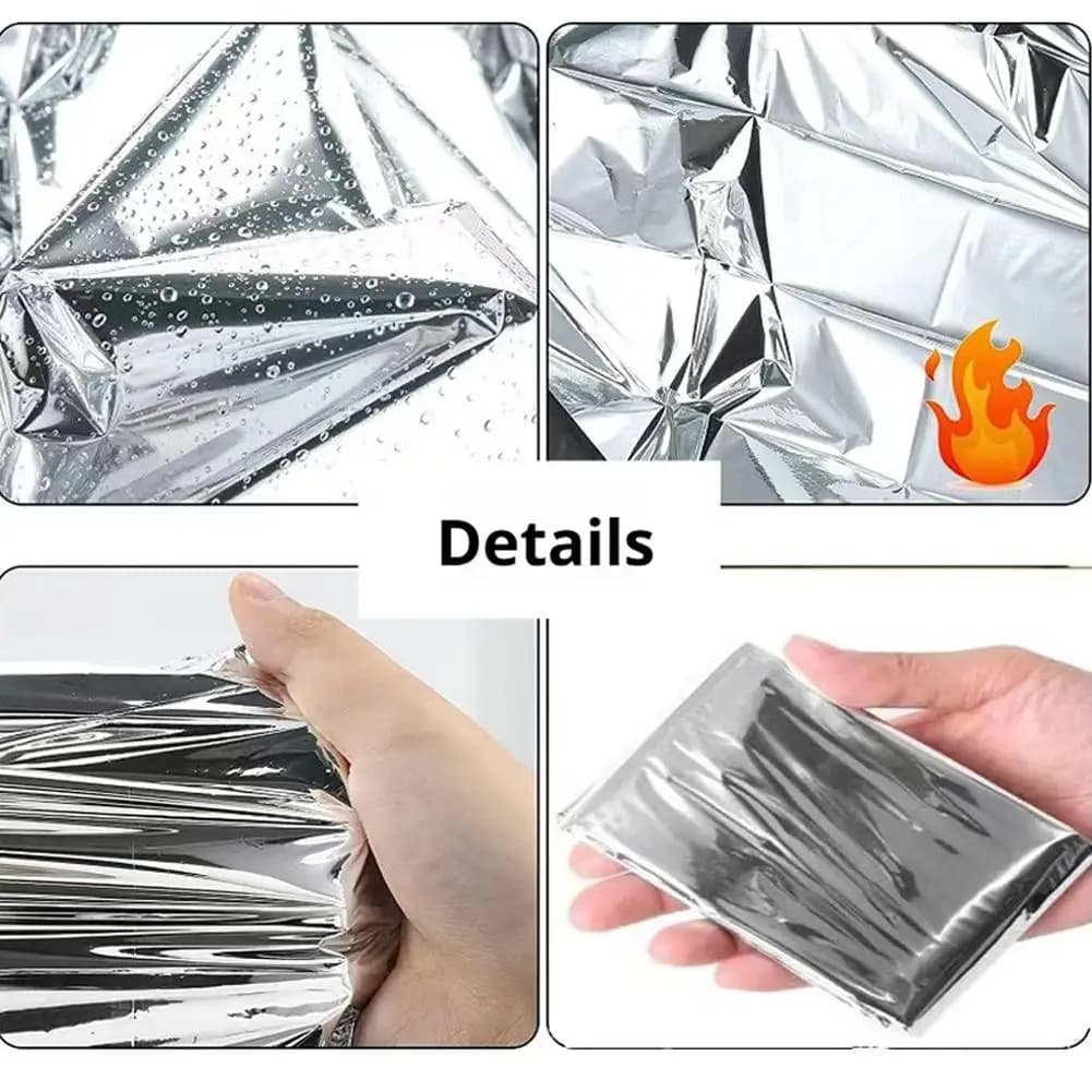 Coperta di Emergenza Oro Argento 130x210cm, Kit di Sopravvivenza con Isolamento Termico e Protezione Solare, Attrezzatura da Campeggio