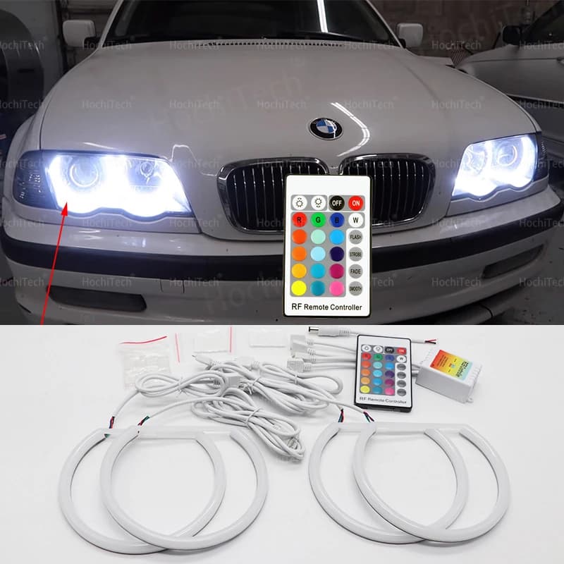 Set completo Anelli Angel Eye LED in cotone RGB a 16 colori per BMW Serie 3 E46 316i 318i 320d 320i 323i 328i 330i Telecomando