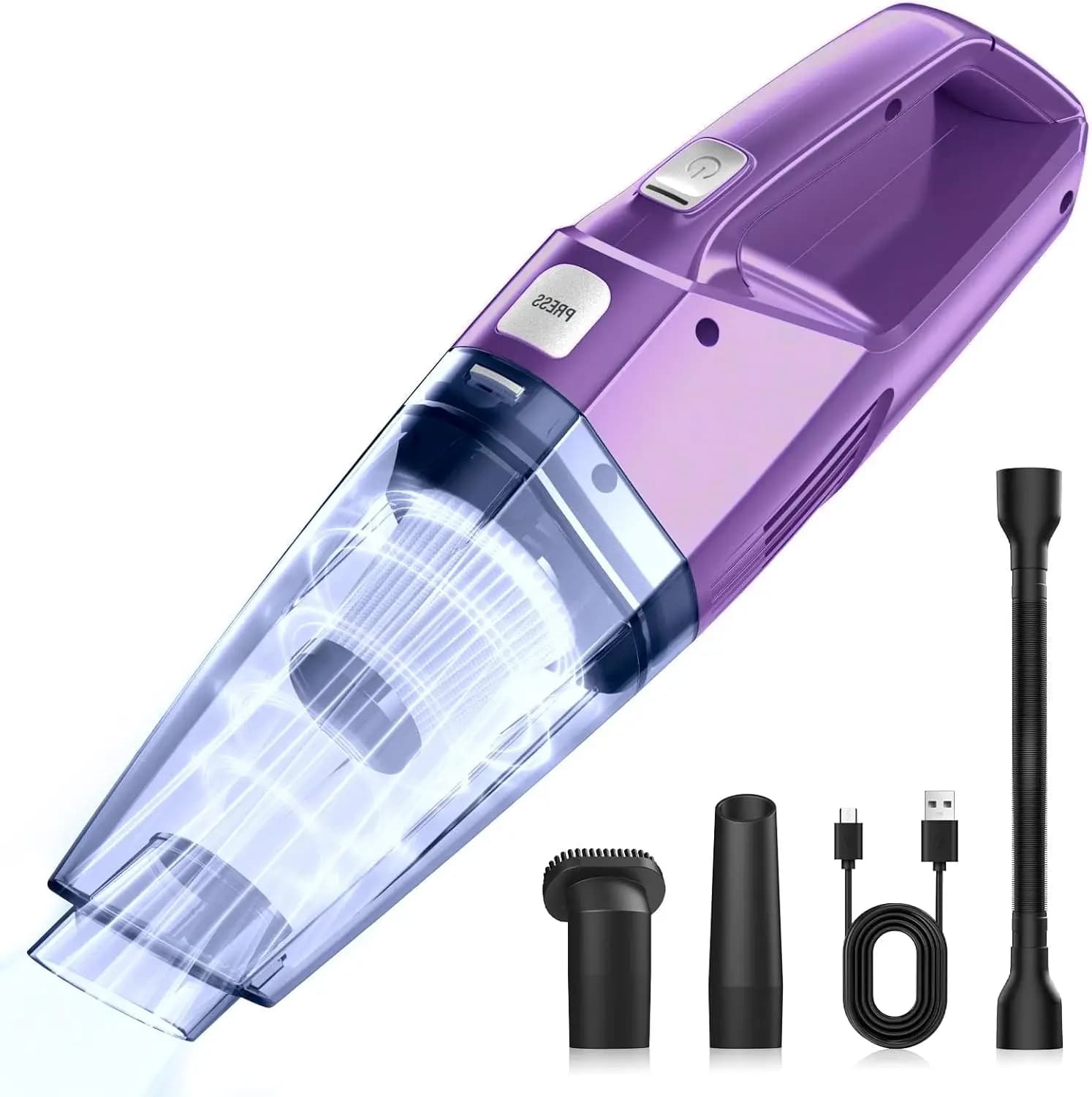 Aspirapolvere Portatile Senza Fili con Aspirazione da 8KPA, Leggero per Pulizie Auto e Casa, Include Accessori