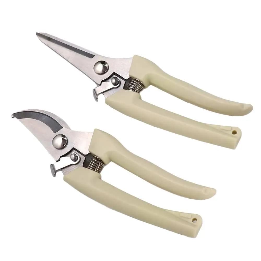 Forbici da Potatura Beige con Testa Dritta/Curva, Manico in PP Affilato, Impugnatura Comoda, Attrezzo per Innesto e Potatura Rami