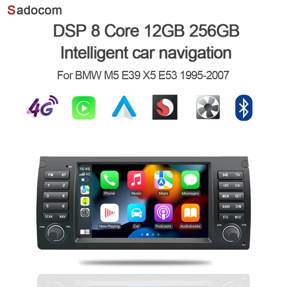 Carplay 8 "Android 14.0 8GB + 128GB Lettore DVD per auto GPS WIFI Bluetooth 5.0 TPMS autoradio Per BMW M5 E39 X5 E53 1995-2007