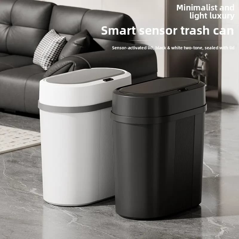 12L Semplice Cestino Spazzatura Intelligente Bordo Stretto Sensore Automatico Pattumiera Recycle Bin Cucina Bagno Impermeabile Casa Pattumiera