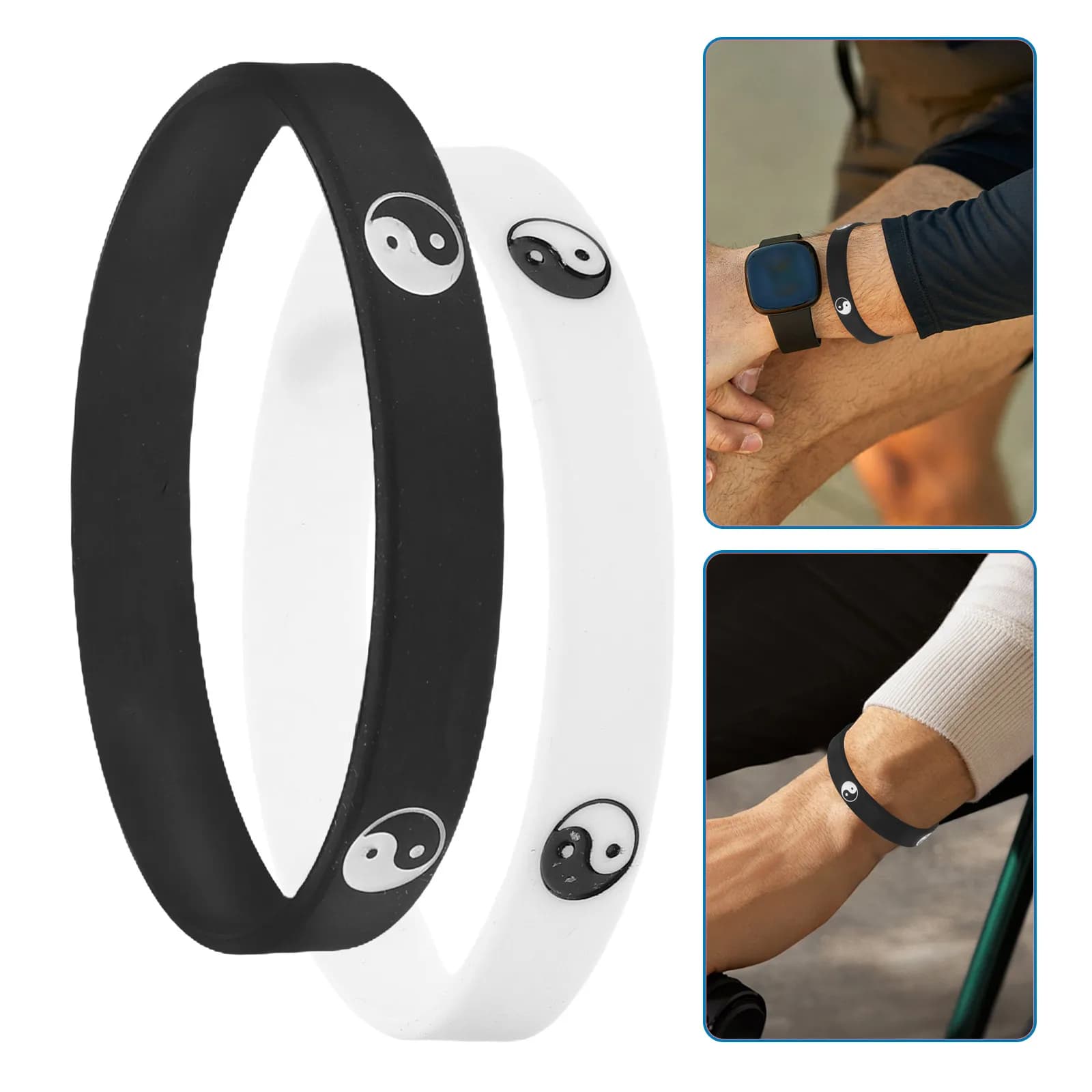 2Pcs Yin Yang Rubber Bracelet Silicone Wristband for Him Her Couple Chic Elegant Look Mystical Theme Delicate Workmanship Trendy