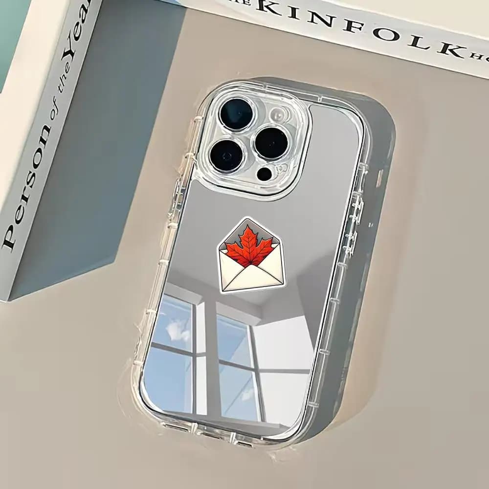 Envelope red maple leaf Mirror surface phone case for iPhone 17、16、15、14、13、12、11pm Pro Plus With a mirror surface Dropresistant