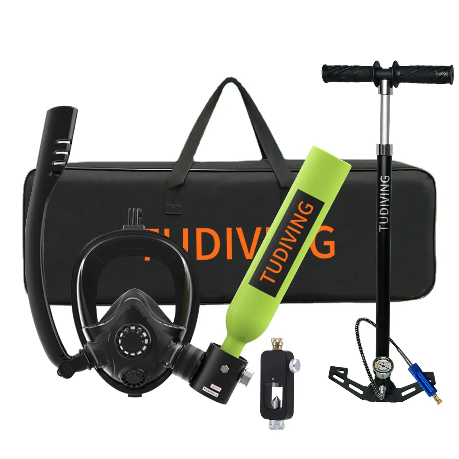 Set of 0.5 litre dive tanks, mini oxygen tank with full mouth mask, portable dive kit for scuba diving