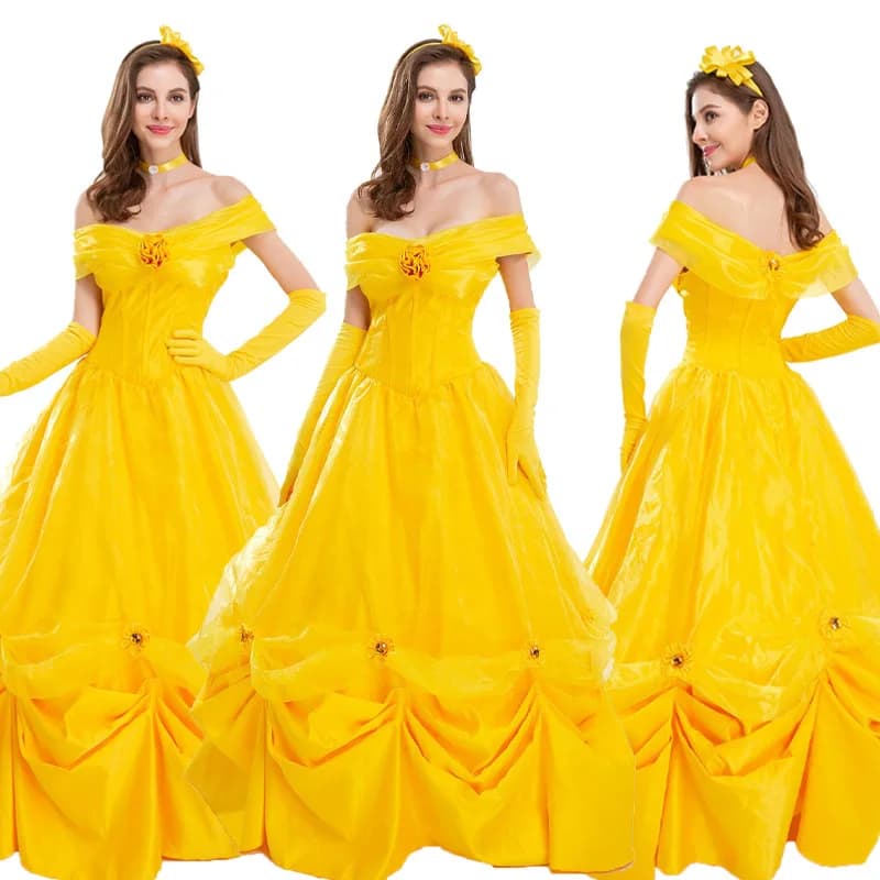Costume da Principessa Belle per Donna Adulta, Abito per Cosplay di La Bella e la Bestia, Costume per Halloween, Giochi di Ruolo, Mascherata e Spettacoli