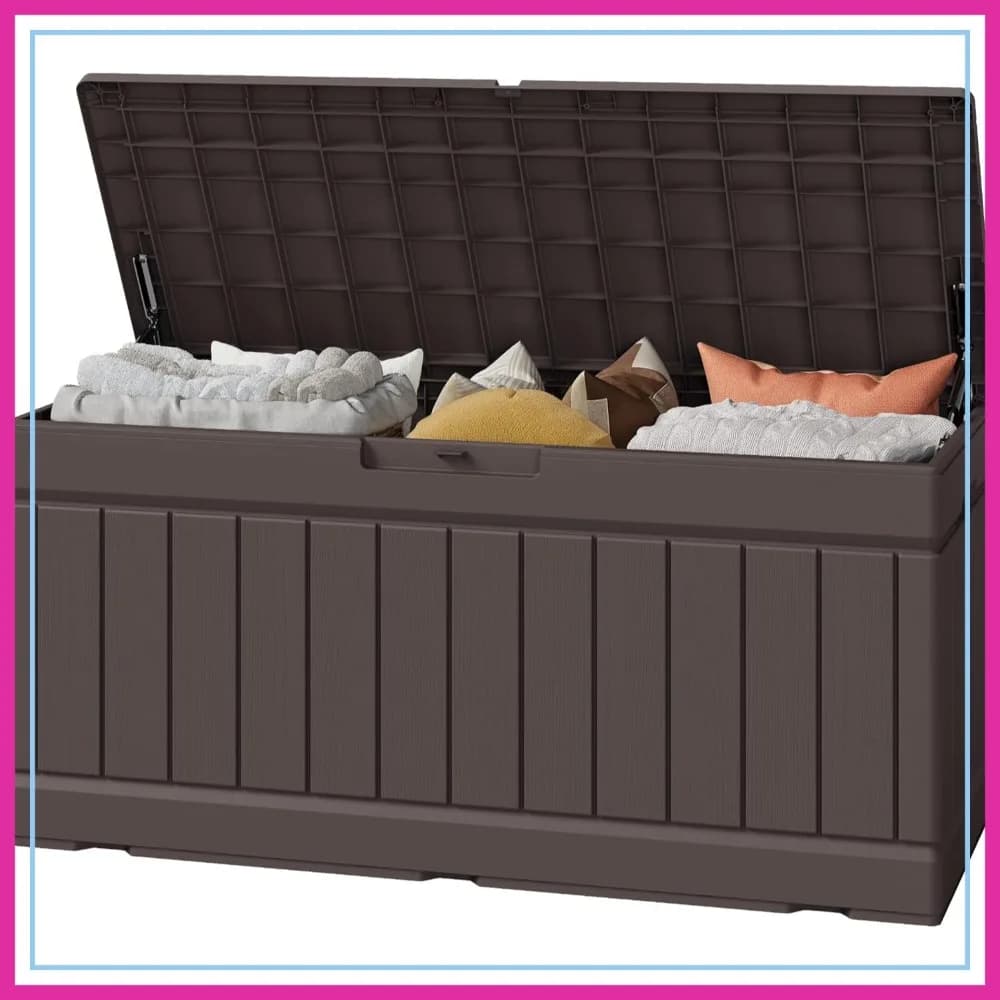 Contenitore da Esterno da 82 Galloni con Coperchio, Impermeabile e Resistente ai Raggi UV, Chiudibile a Chiave per Mobili da Giardino, Attrezzi da Giardino, Accessori per Piscina