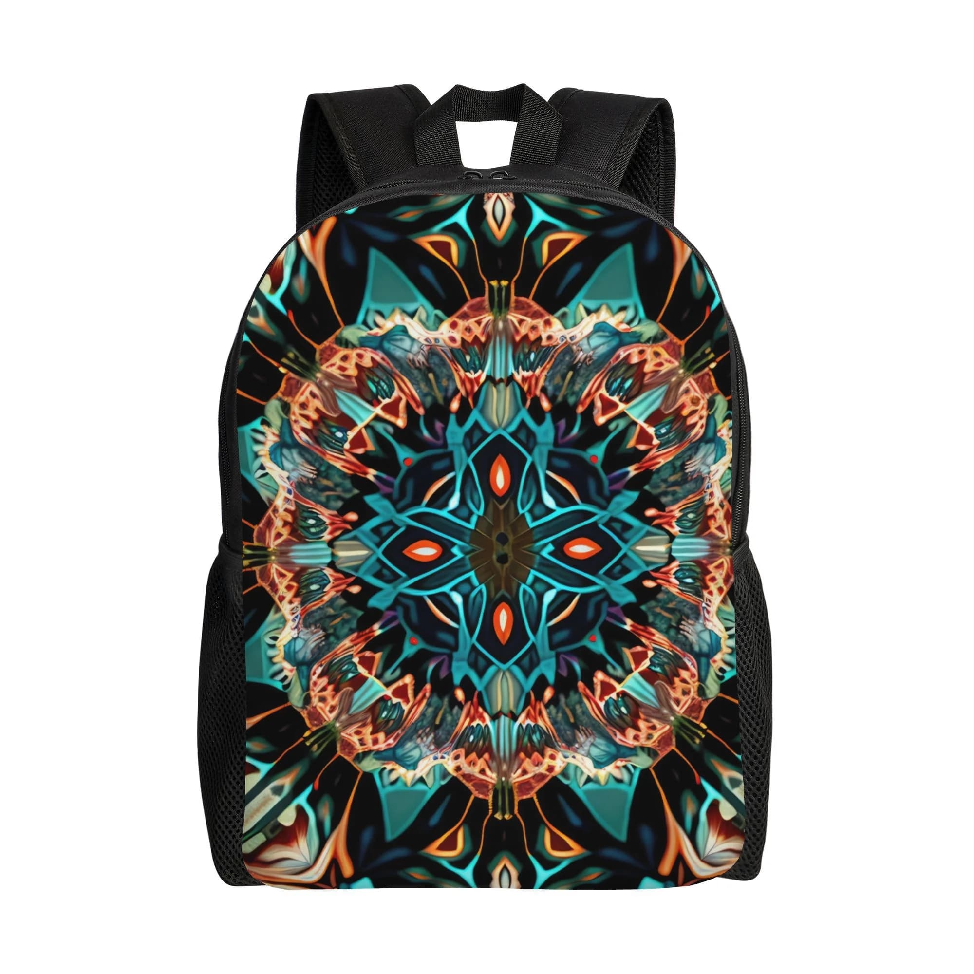 Zaino Mandala Caleidoscopico in Turchese Blu, Verde, Nero, Oro - Turchese Colorato
