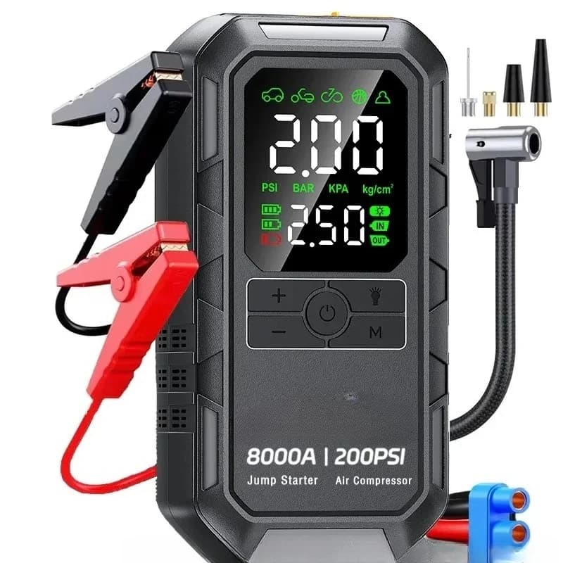 4-IN-1 Car Jump Starter with Air Compressor Peak 8000A Auto Battery Booster 200PSI Air Pump Portable Power Bank Tire Inflator