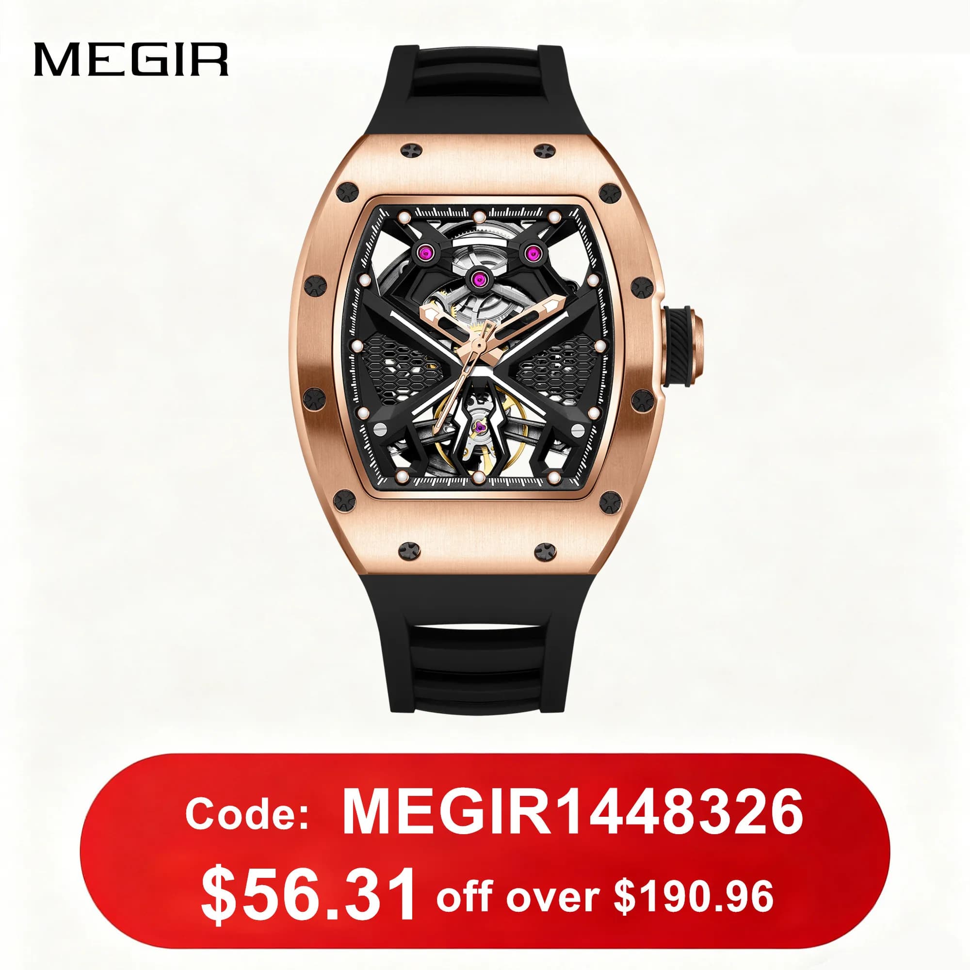 MEGIR quadrante scavato orologi meccanici da uomo moda orologio da polso automatico in acciaio inossidabile orologio impermeabile Montre Homme 9190-5