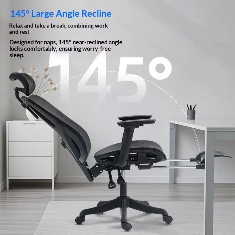 Sedia da Ufficio Ergonomica in Rete con Supporto Lombare e Poggiatesta, Reclinabile, per Gaming e Computer, con Braccioli Regolabili e Girevole